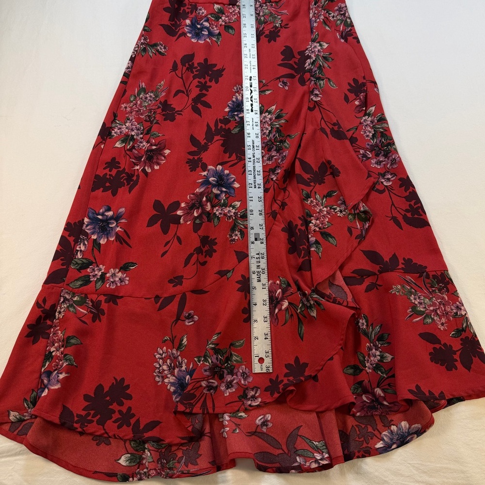Band of Gypsies Red Floral Midi Dress Size Large Sweetheart Neck NWT - Picture 10 of 12